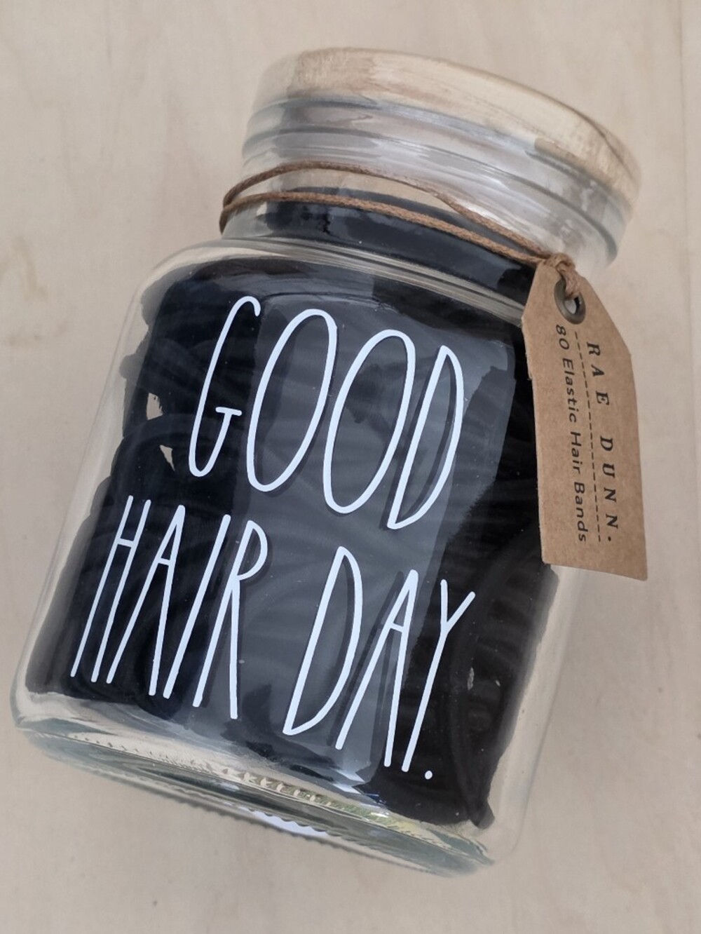 Rae Dunn Black Hair Bands Jar - 'GOOD HAIR DAY' + 80 Hair Ties